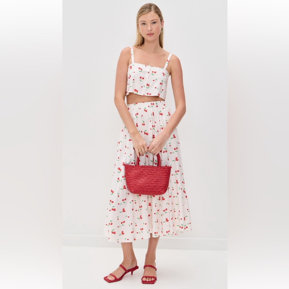 Elegant Cherry Print A-Line Skirt
